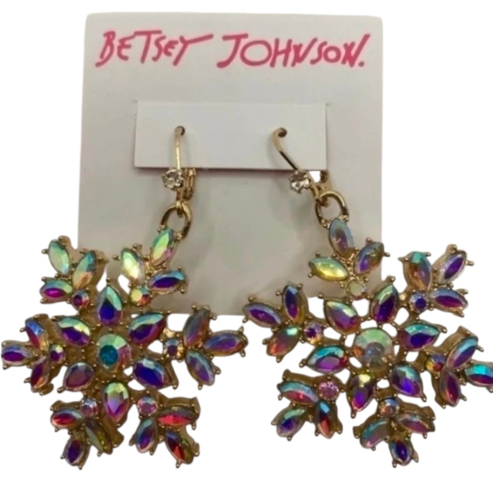 🩶▪️Betsey Johnson ▪️Snowflake  Drop Rhinestone Earrings
